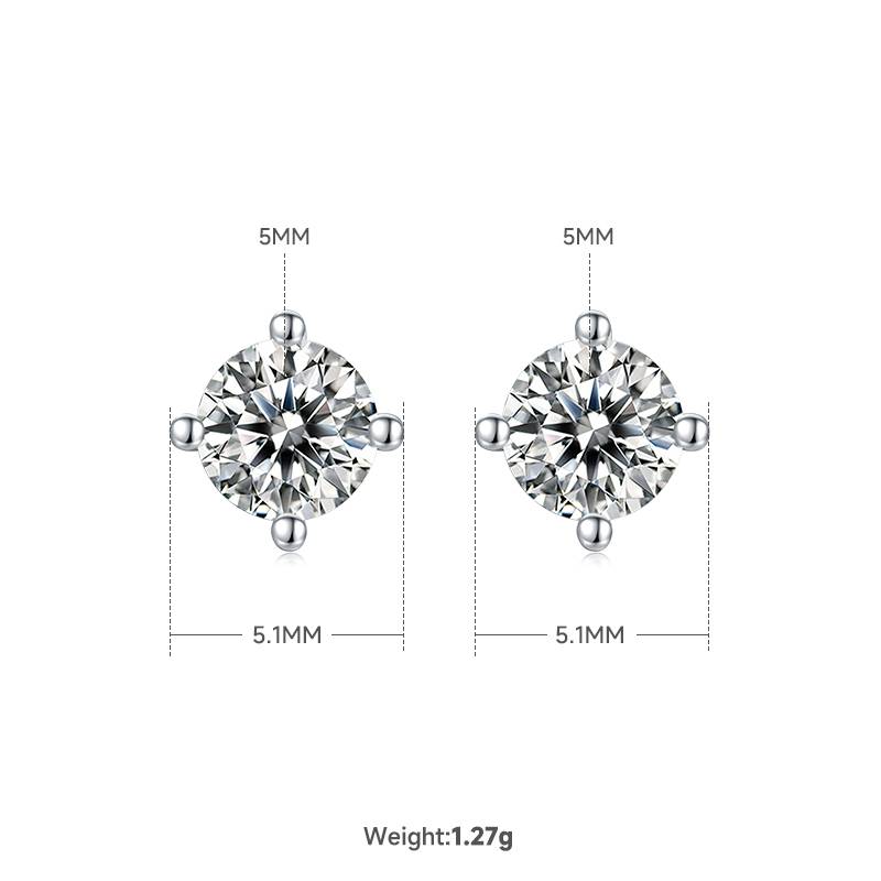 Classic Four Claw S925 Silver Plated Platinum Moissanite Diamond Pendant Earnail Set